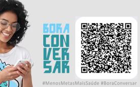 Imagem da campanha Bora Conversar, acompanhada do QR Code para participação