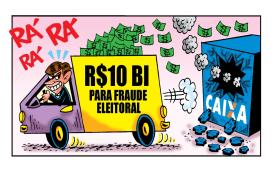 Charge fazendo referência ao calote deixado na Caixa por Bolsonaro