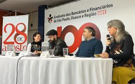 Imagem mostraTathiana Chicarino, Pedro Brandão, Marcos Nobre e Marta Bergamim, durante Revisitando as Jornadas de Junho
