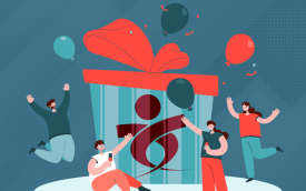 Imagem de um presente de natal, com o logo do Sindicato, com pessoas felizes em volta