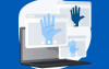 Arte com fundo azul mostra laptop com várias 