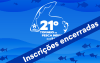 Logotipo do 21º Torneio de Pesca Esportiva do Sindicato dos Bancários e Financiários de São Paulo, Osasco e Região; com uma tarja com a frase "inscrições encerradas" sobreposta 