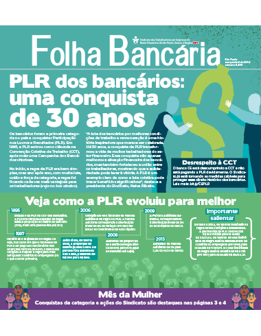 Capa da Folha Bancária com matéria sobre os 30 anos da PLR