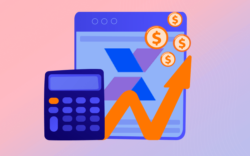 Calculadora para representar simulação da PLR Caixa Federal 2021, junto com o logo do banco, moedas e um gráfico simbolizando crescimento