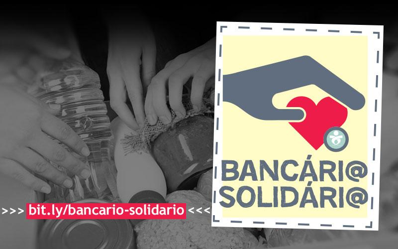 Arte: Linton Publio Logo da campanha Bancário Solidário, acompanhado pelo endereço do site da campanha: bit.ly/bancario-solidario