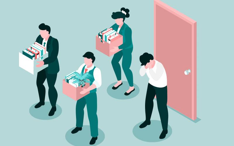 Imagem: Freepik Ilustração de trabalhadores cabisbaixos após serem demitidos