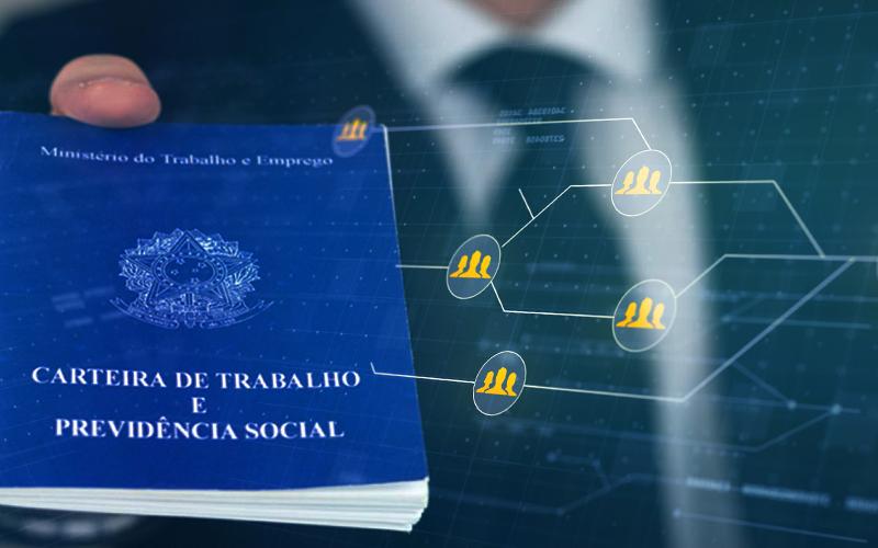 Montagem: Linton Publio (Seeb-SP) Imagem de uma carteira de trabalho