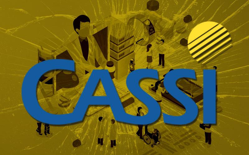 Logo da Cassi sobre desenho com mostrando teleatendimento médico, e um fundo rachado