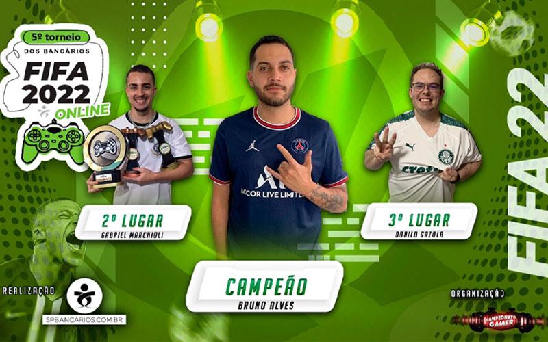 Montagem: Seeb-SP Campeão do 5° Torneio dos Bancários Fifa 2022, promovido pelo Sindicato
