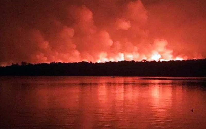 A polícia investiga origem criminosa do fogo, que teria sido ateado por uma pessoa da comunidade Ponta de Pedras, dentro da Apa de Alter de Chão, área de proteção ambiental já invadida Foto: EUGÊNIO SCANAVINO