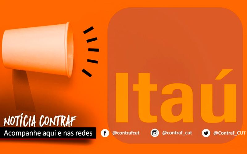 Arte: Contraf/CUT Imagem de um megafone, acompanhado da logomarca do Itaú