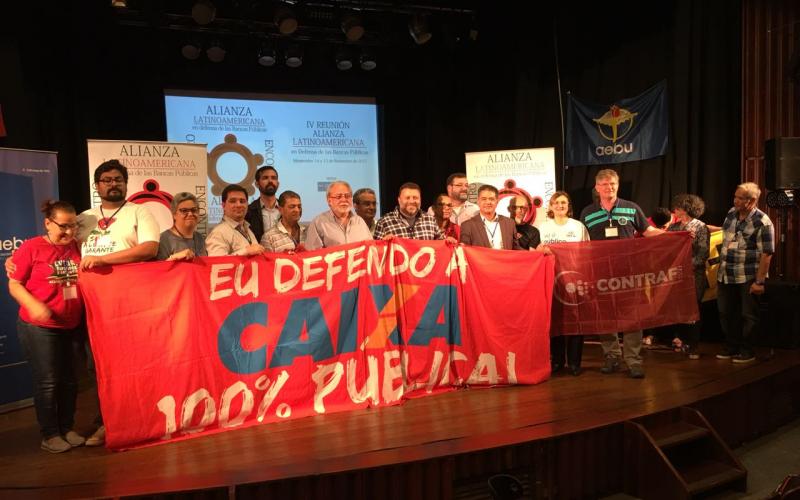 Dirigentes do Sindicato e Contraf-CUT na IV Reunião da Aliança Latino-Americana em Defesa de Bancos Públicos Foto: Seeb-SP