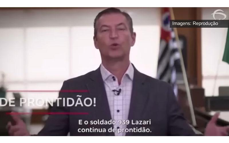 Frame do vídeo em que o diretor-presidente do Bradesco, Octavio de Lazari Junior, elogia o Exército brasileiro Frame do vídeo em que o diretor-presidente do Bradesco, Octavio de Lazari Junior, elogia o Exército brasileiro