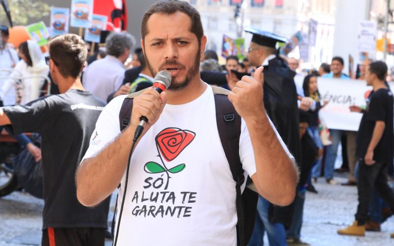 Maikon alerta: participar do Sindicato e da luta contra a retirada de direitos é cada vez mais crucial diante da nova lei trabalhista Foto: Seeb-SP