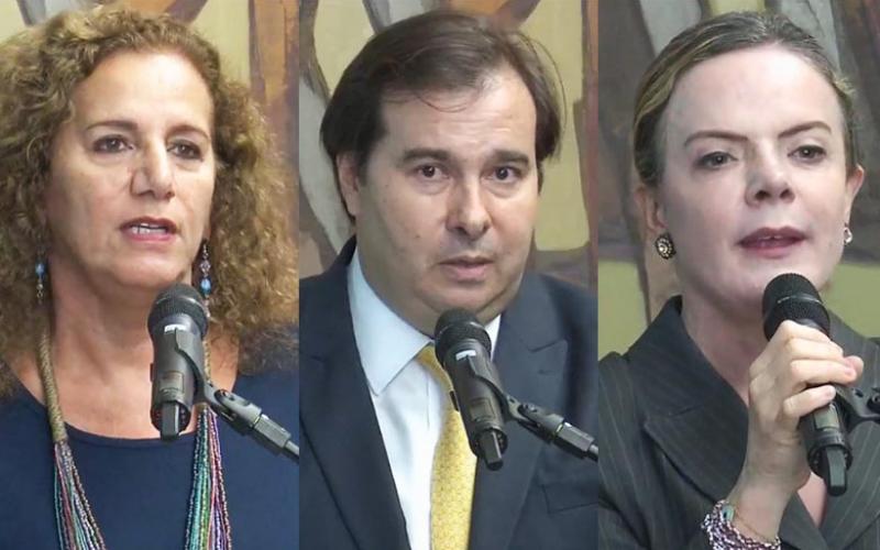 Jandira Feghali, Rodrigo Maia e Gleisi Hoffmann participam de lançamento de projeto de reforma Fotos: Reprodução