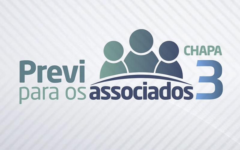 Arte com o logo da Chapa 3 - Previ para os Associados