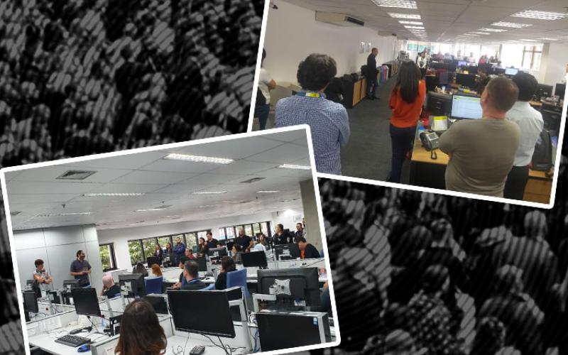 Dirigentes visitaram agências e concentrações do BB (foto acima) e da Caixa e conversaram com os bancários sobre os ataques e a necessidade de mobilização Montagem: Fabiana Tamashiro