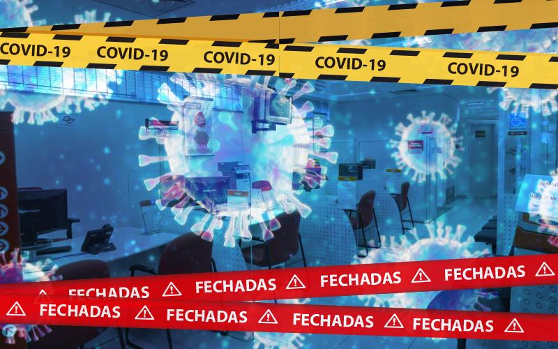 Montagem: Linton Publio Ilustração que remete a uma agência fechada por conta da Covid-19