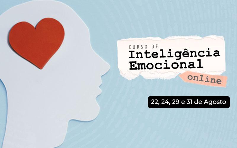 Montagem: Fabiana Tamashiro Imagem de uma cabeça em contorno, com um coração dentro, acompanhada das informações sobre o curso Inteligência Emocional, Mindset e Psicologia Positiva