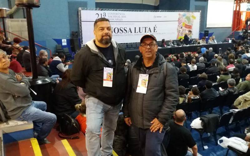 Os dirigentes sindicais Renato Carneiro e Valter San Martin Ribeiro estiveram presentes nos três eventos Foto: Seeb/SP