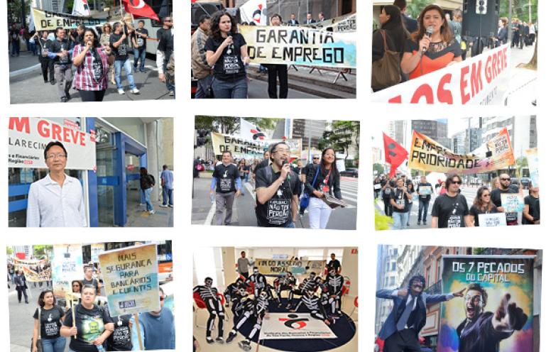 Bancários em greve e nas ruas durante a Campanha Nacional 2015, cujo mote foi Exploração não tem perdão