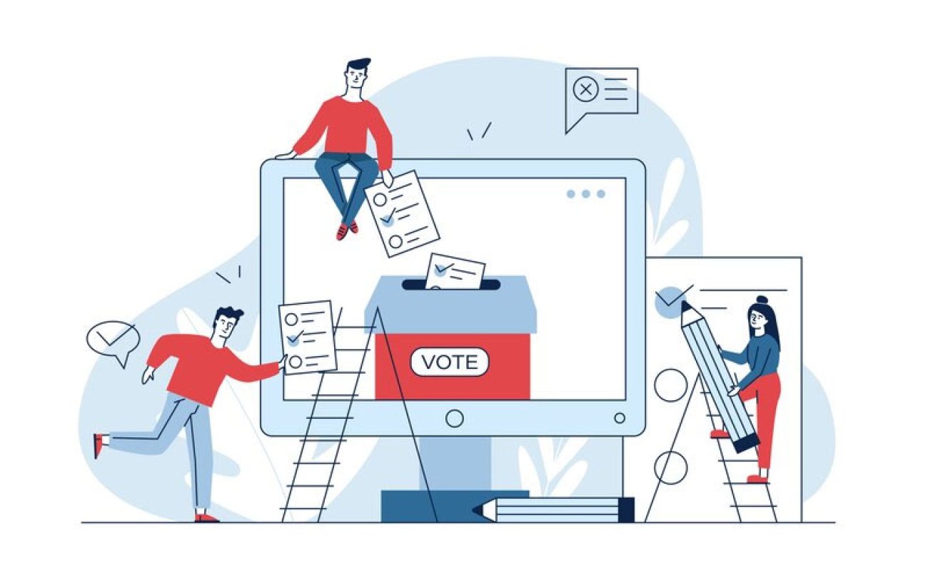 Imagem em desenho de pessoas em cima de um computador