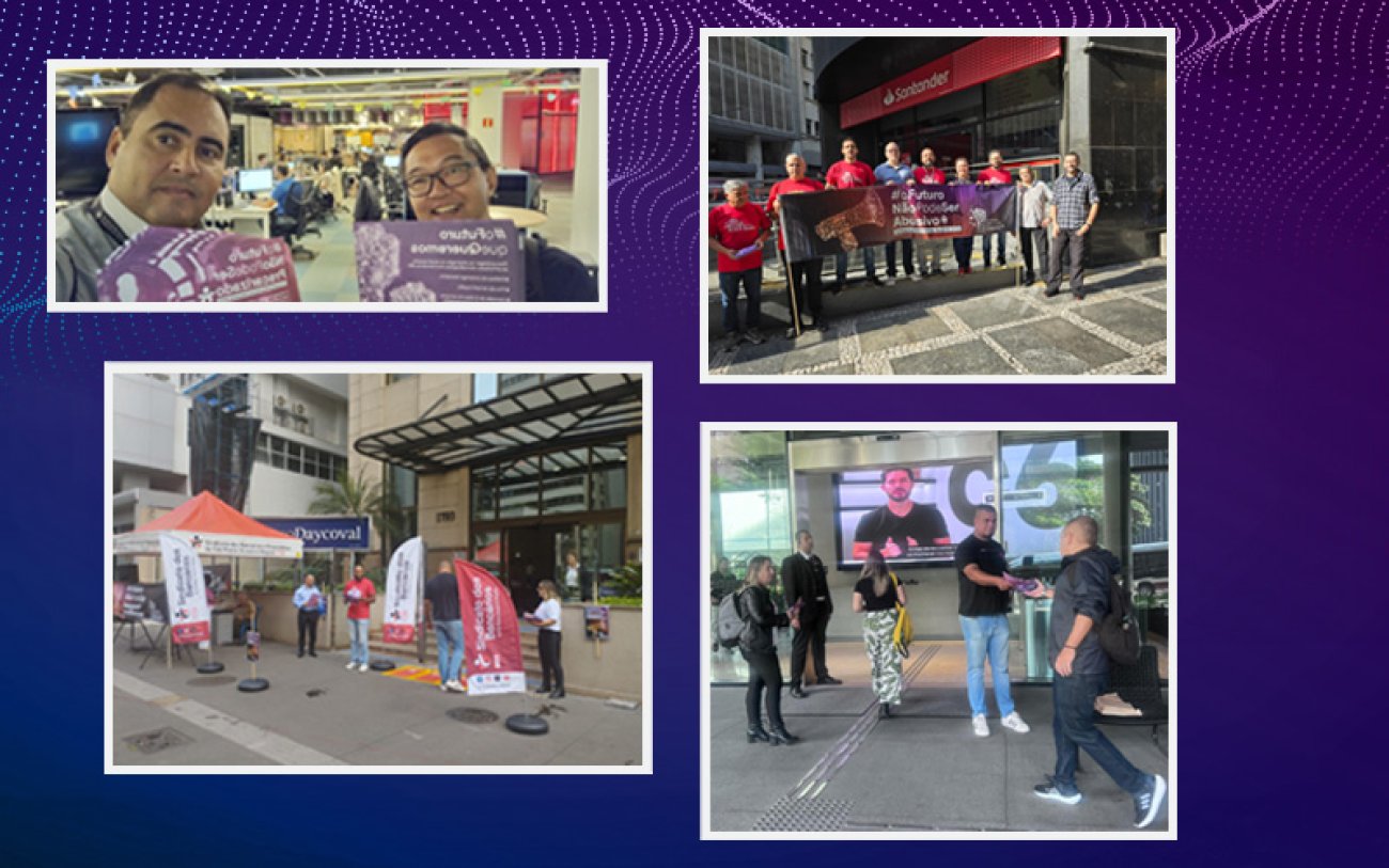 Montagem: Linton Publio Montagem com quatro fotos da mobilização da Campanha dos Bancários em 28 de julho