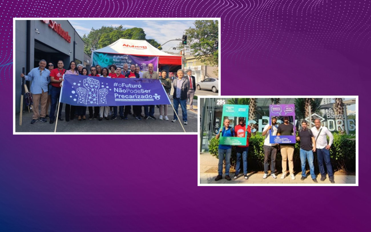 Montagem: Linton Publio Mobilização da Campanha dos Bancários 2024 no Radar Santander e na sede do Original