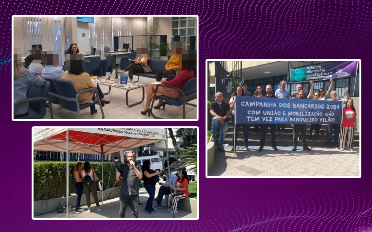 Fotos: Seeb-SP Montagem com as mobilizações da Campanha Nacional dos Bancários desta segunda, 19 de agosto