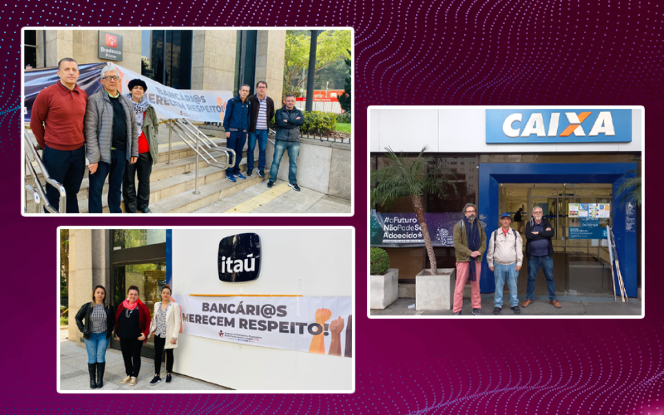 Fotos: Seeb-SP Três fotos das atividades da Campanha Nacional dos Bancários nesta quinta (29)