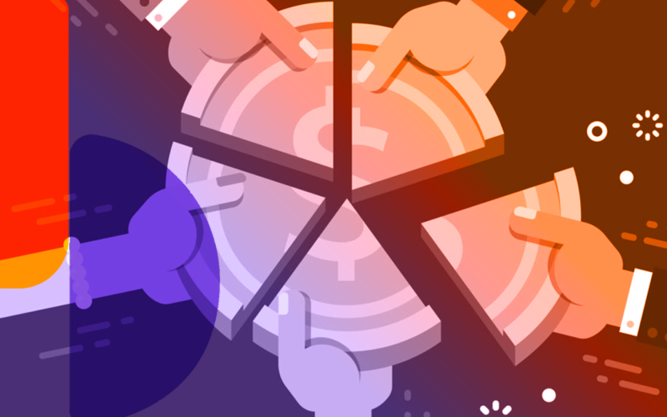 Imagem: Freepik Ilustração de um gráfico em pizza, com uma mão pegando cada fatia