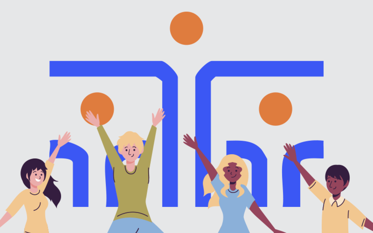 Montagem: Linton Publio Ilusrtação de pessoas felizes, com o logo da funcef ao fundo