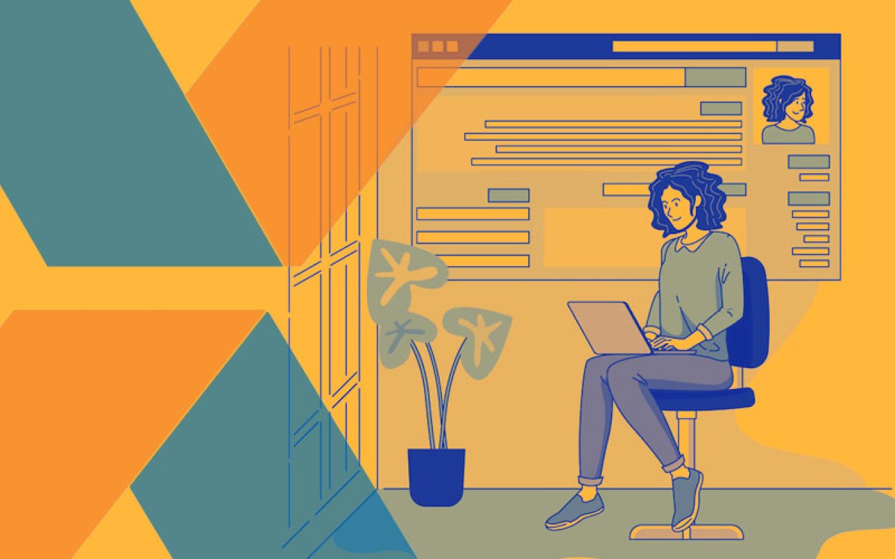 Imagem: Freepik Ilustração de uma mulher usando um notebook, preenchendo um formulário de inscrição