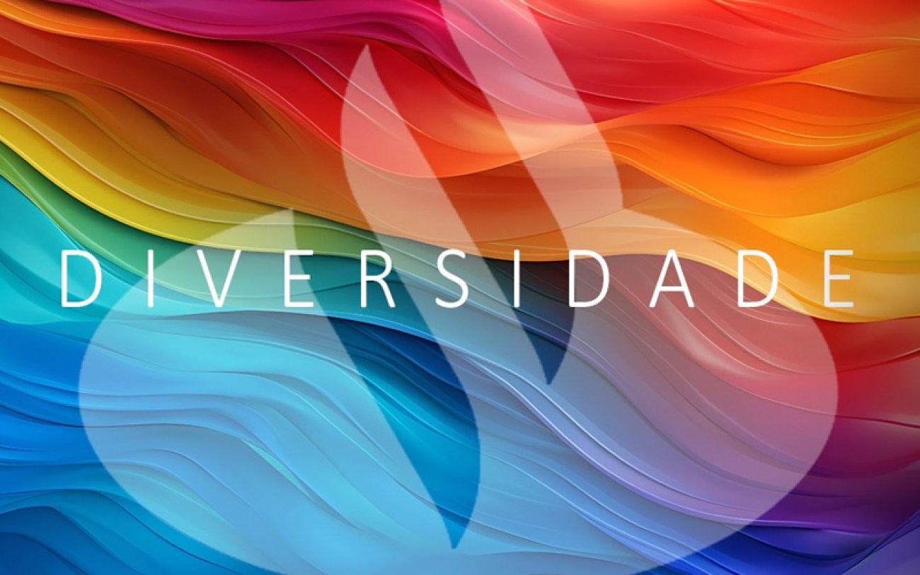 Coe Santander discute diversidade com banco espanhol Arte com colorida com a palavra escrita Diversidade em cima