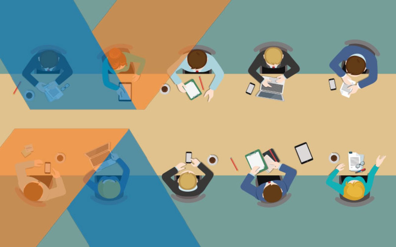 Imagem: Freepik Ilustração de uma mesa de reunião, vista de cima