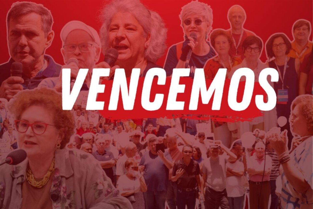 Arte: Afubesp Arte com a palavra "Vencemos"