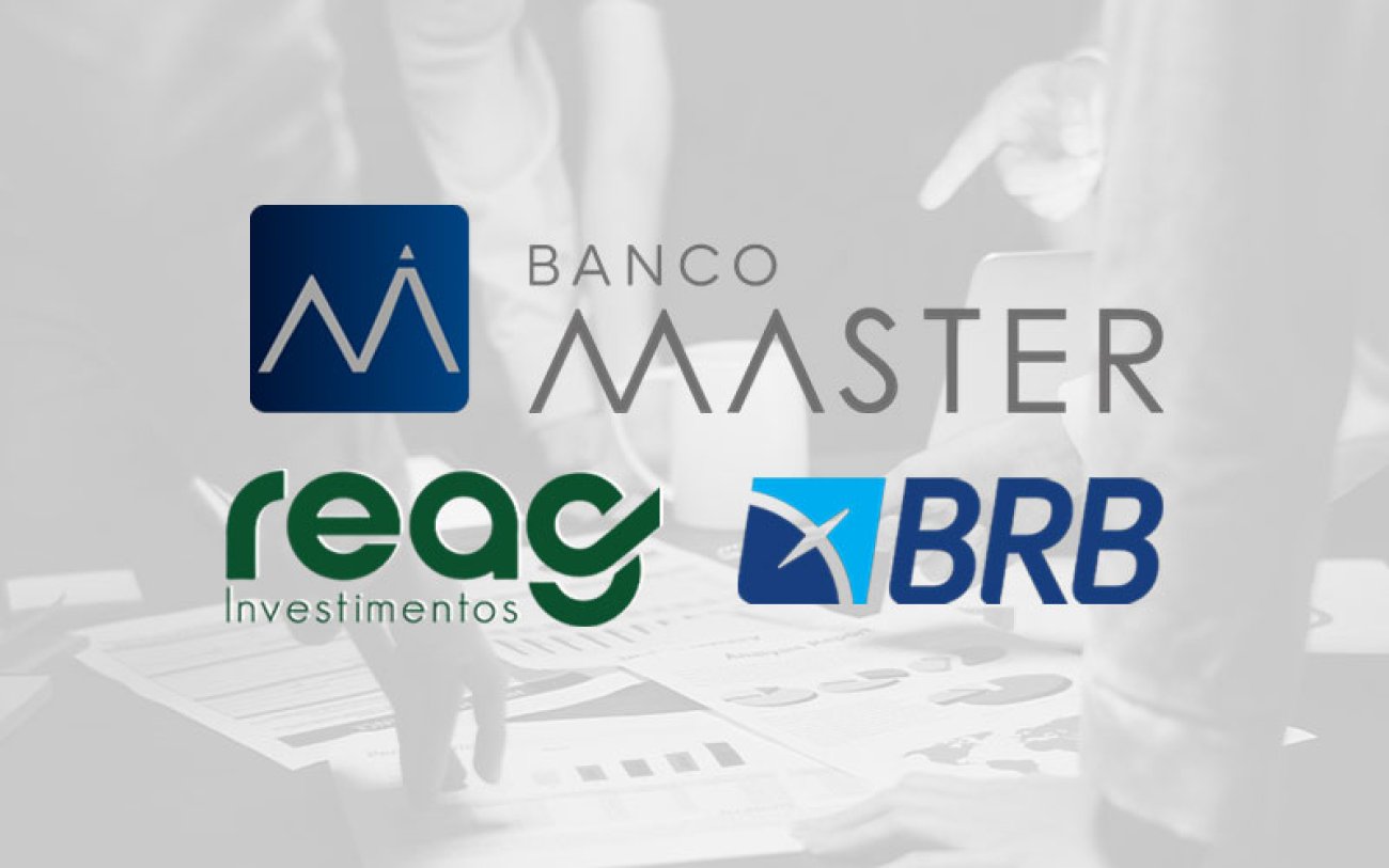 Imagem compostas dos logos do Banco Master, da Reagf Investimentos e do BRB