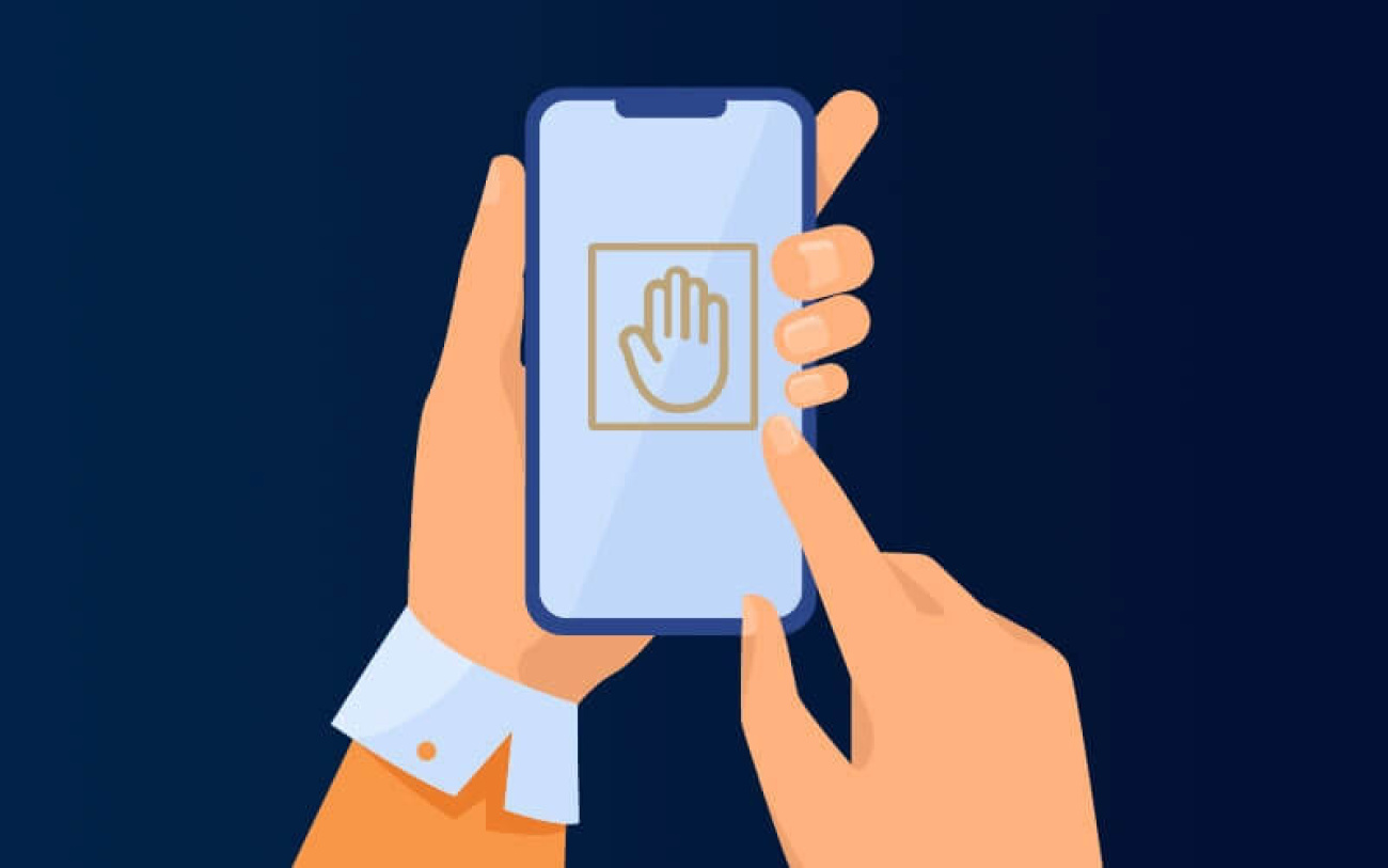 Arte com desenho de mãos segurando um celular