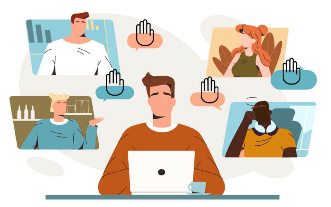 Arte mostra pessoas diante do computador