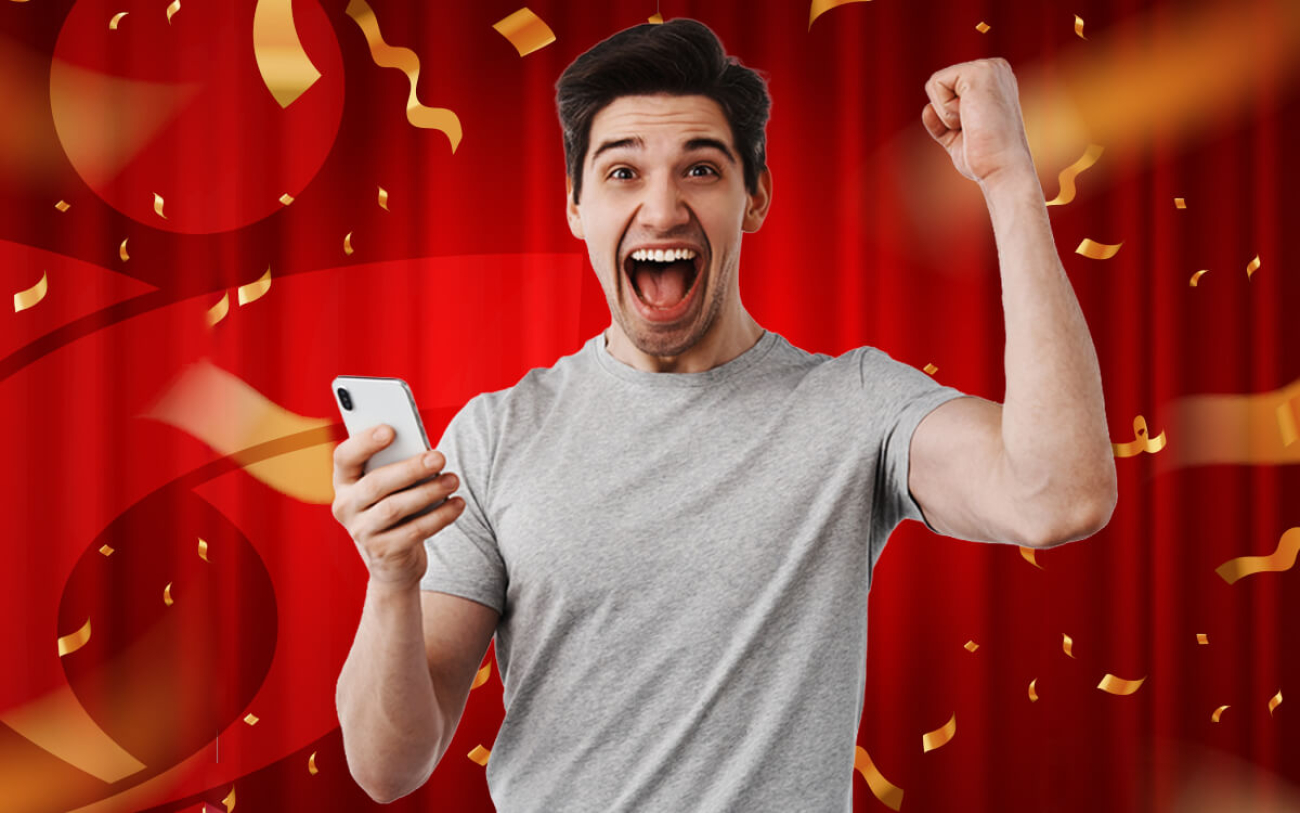 Arte mostra um homem comemorando