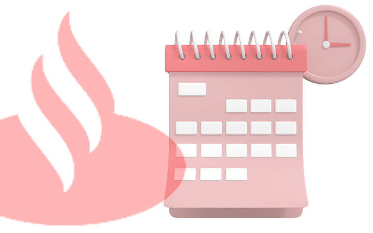 Arte mostra partee da logo do Santander ao lado de um calendário