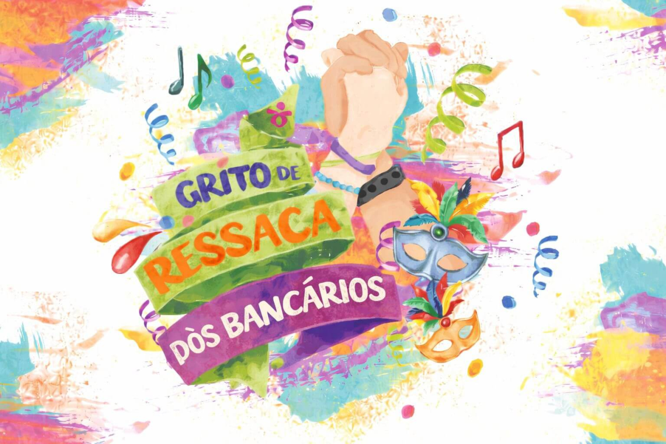 Arte com cores coloridas e confetes que relembram carnaval