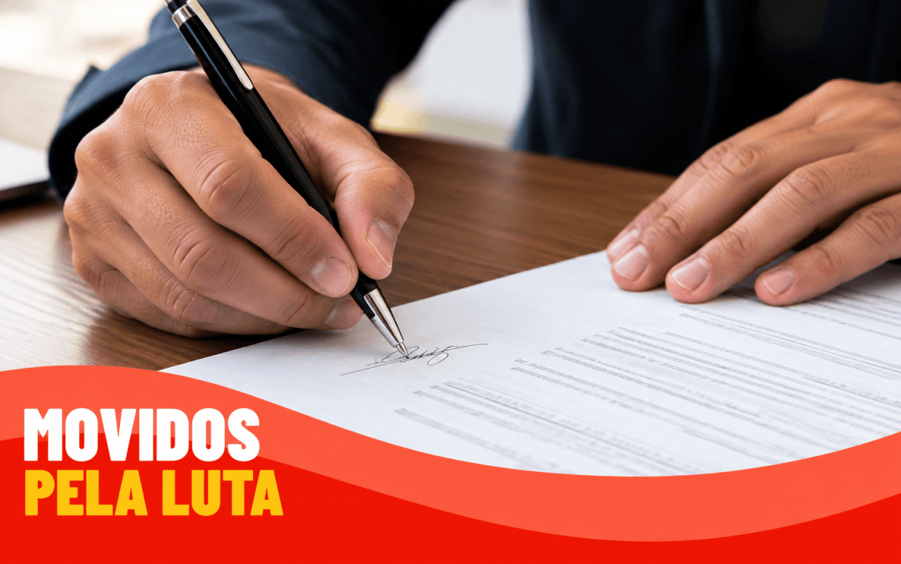 Imagem de uma pessoa assinando um documento