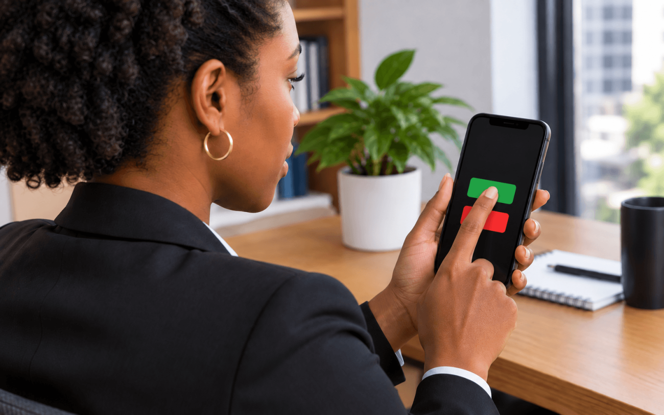 Mulher negra participando de uma assembleia virtual pelo celular