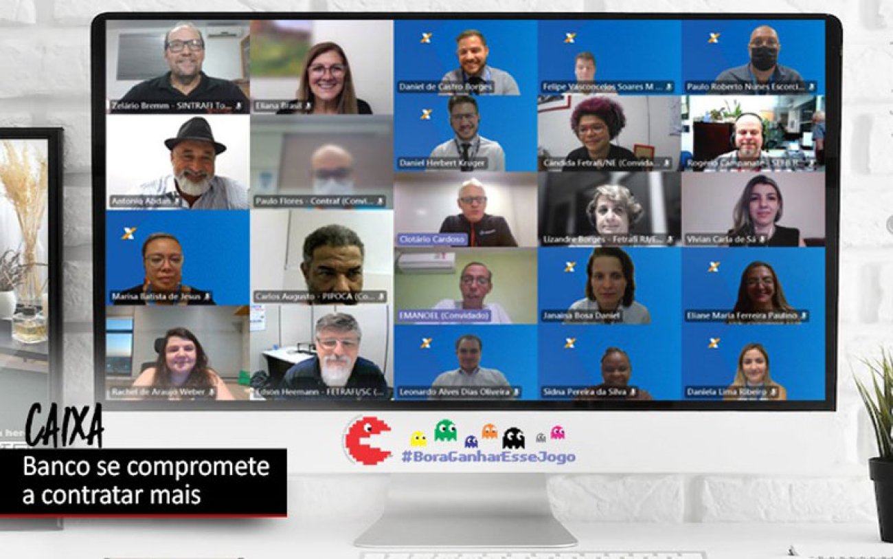 Imagem: Contraf/CUT Imagem de reunião virtual com a Caixa, no âmbito da Campanha dos Bancários 2022