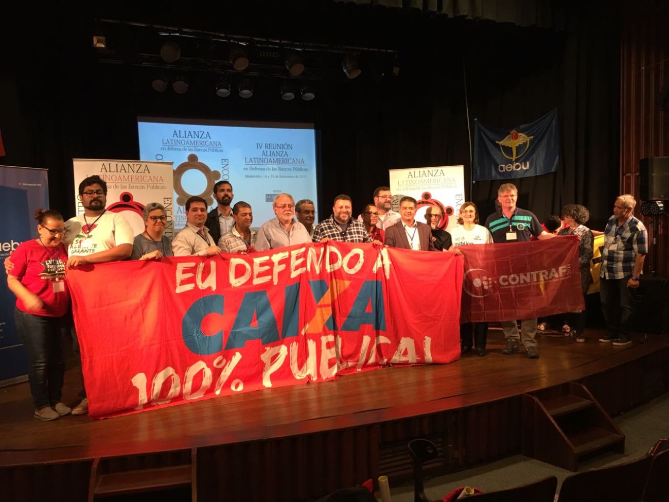 Dirigentes do Sindicato e Contraf-CUT na IV Reunião da Aliança Latino-Americana em Defesa de Bancos Públicos Foto: Seeb-SP