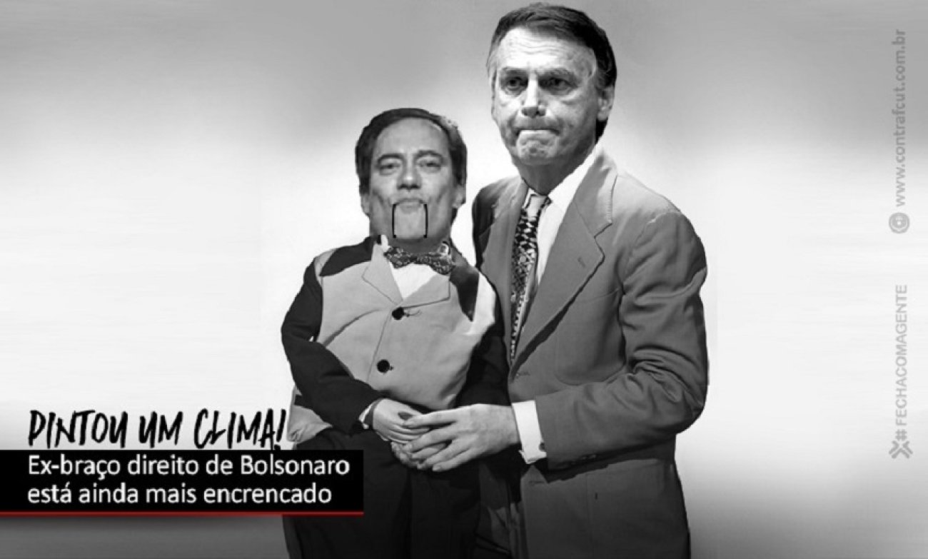 Arte composta por Pedro Guimarães sentado no colo de Jair Bolsonaro, como um boneco de ventríloquo, com a chamada: 'pintou um clima. Ex-braço direito de Jair Bolsoanaro está ainda mais encrencado