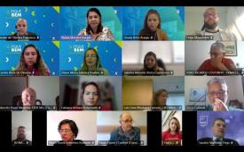 Print da tela da reunião virtual do Grupo de Trabalho (GT) sobre condições de trabalho na Caixa, onde se vê os rostos dos membros da CEE/Caixa