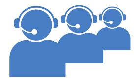 ícones em azul, em formato de pessoas com headset, representando uma central de atendimento telefônico