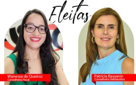 Fotografia de Wanessa de Queiroz e Patrícia Bassanin, acompanhadas da palavra eleitas